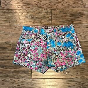 7 For All Mankind Multi-colored Floral Denim Mid Rise Shorts Size 26